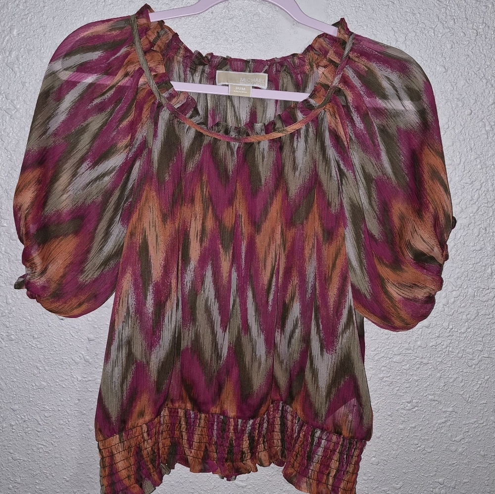 Michael Kors Pink and Orange Patterned Blouse